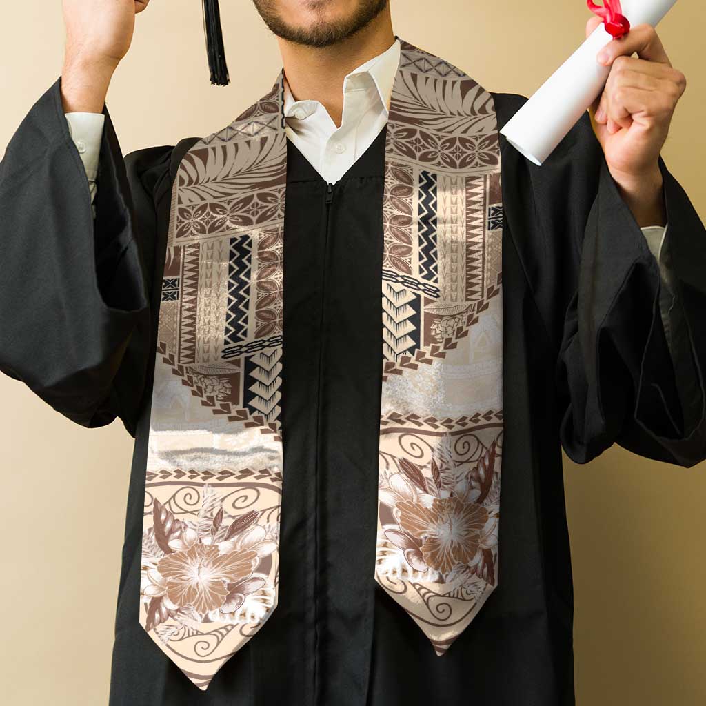 Samoa Siapo Elegant Graduation Stole Hibiscus Beige Motifs