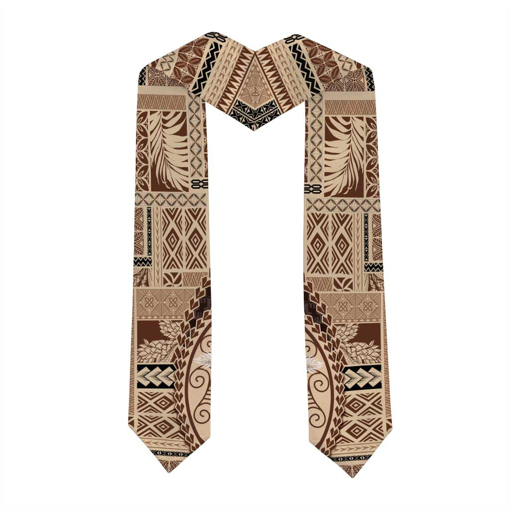 Samoa Siapo Elegant Graduation Stole Hibiscus Chocolate Brown Motifs