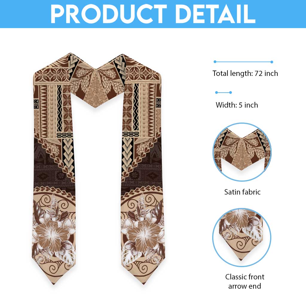 Samoa Siapo Elegant Graduation Stole Hibiscus Chocolate Brown Motifs