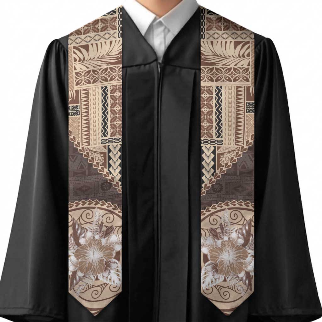 Samoa Siapo Elegant Graduation Stole Hibiscus Chocolate Brown Motifs