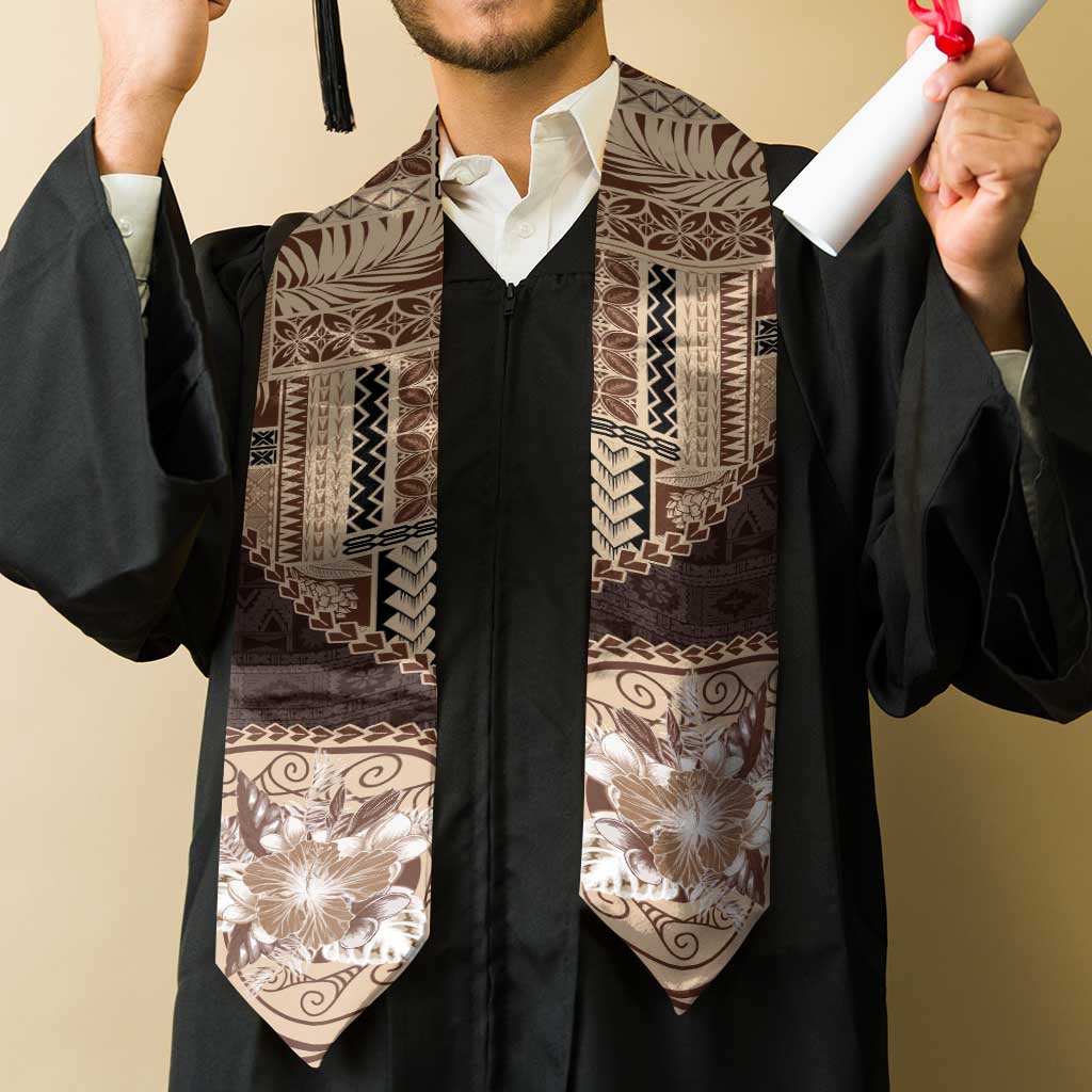 Samoa Siapo Elegant Graduation Stole Hibiscus Chocolate Brown Motifs