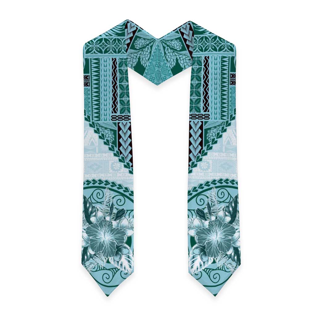 Samoa Siapo Elegant Graduation Stole Hibiscus Teal Motifs