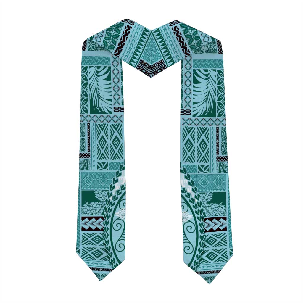 Samoa Siapo Elegant Graduation Stole Hibiscus Teal Motifs