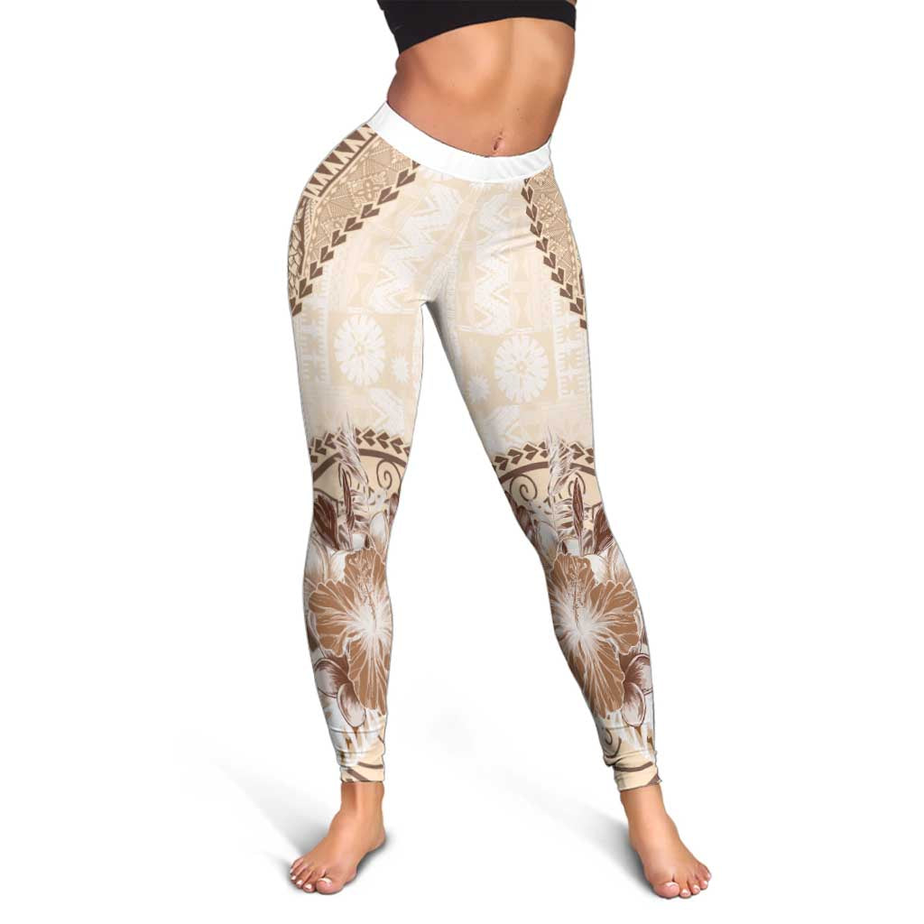 Samoa Siapo Elegant Leggings Hibiscus Beige Motifs - Polynesian Pride