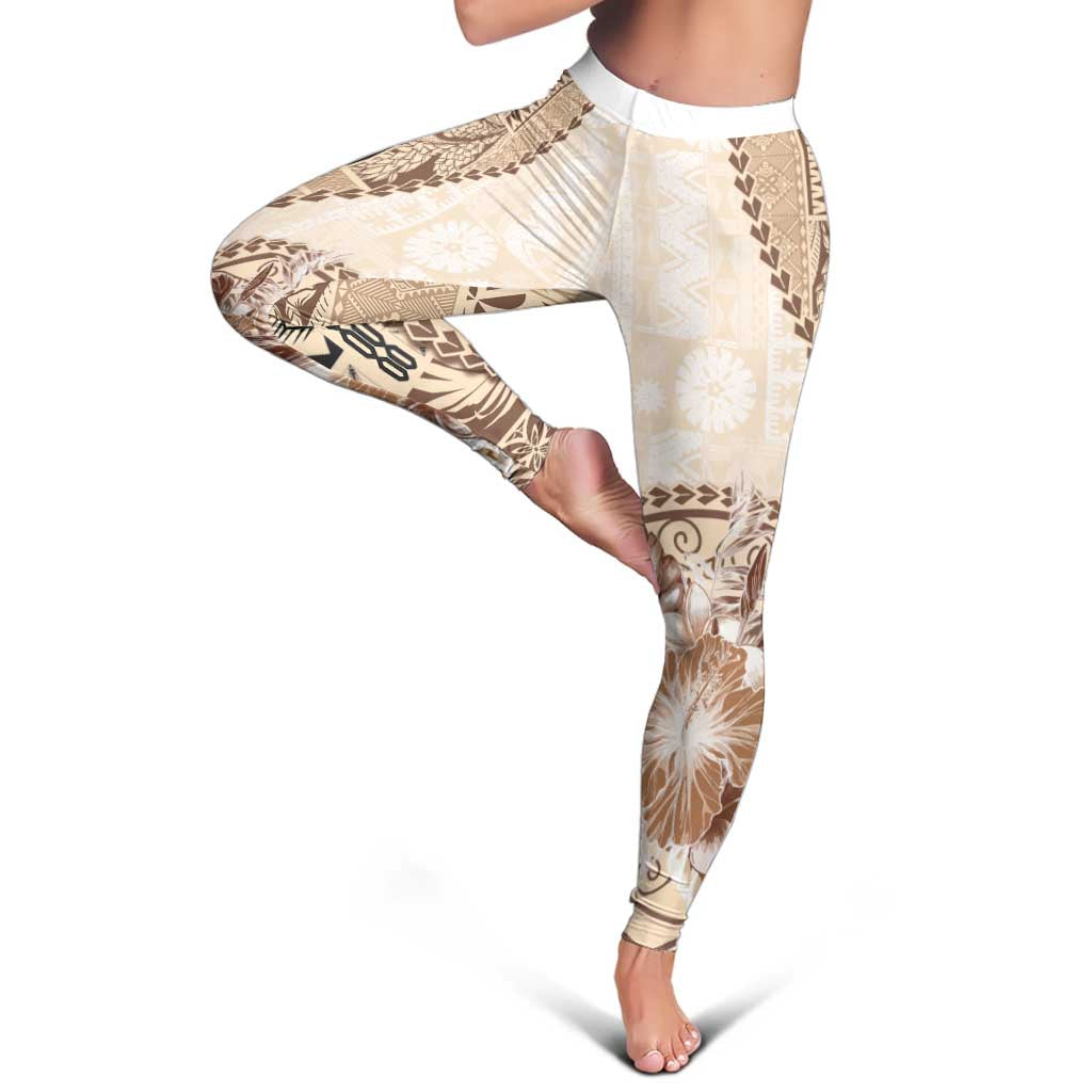 Samoa Siapo Elegant Leggings Hibiscus Beige Motifs - Polynesian Pride