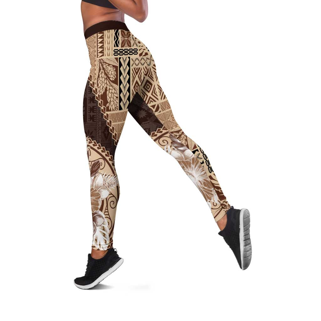 Samoa Siapo Elegant Leggings Hibiscus Chocolate Brown Motifs - Polynesian Pride