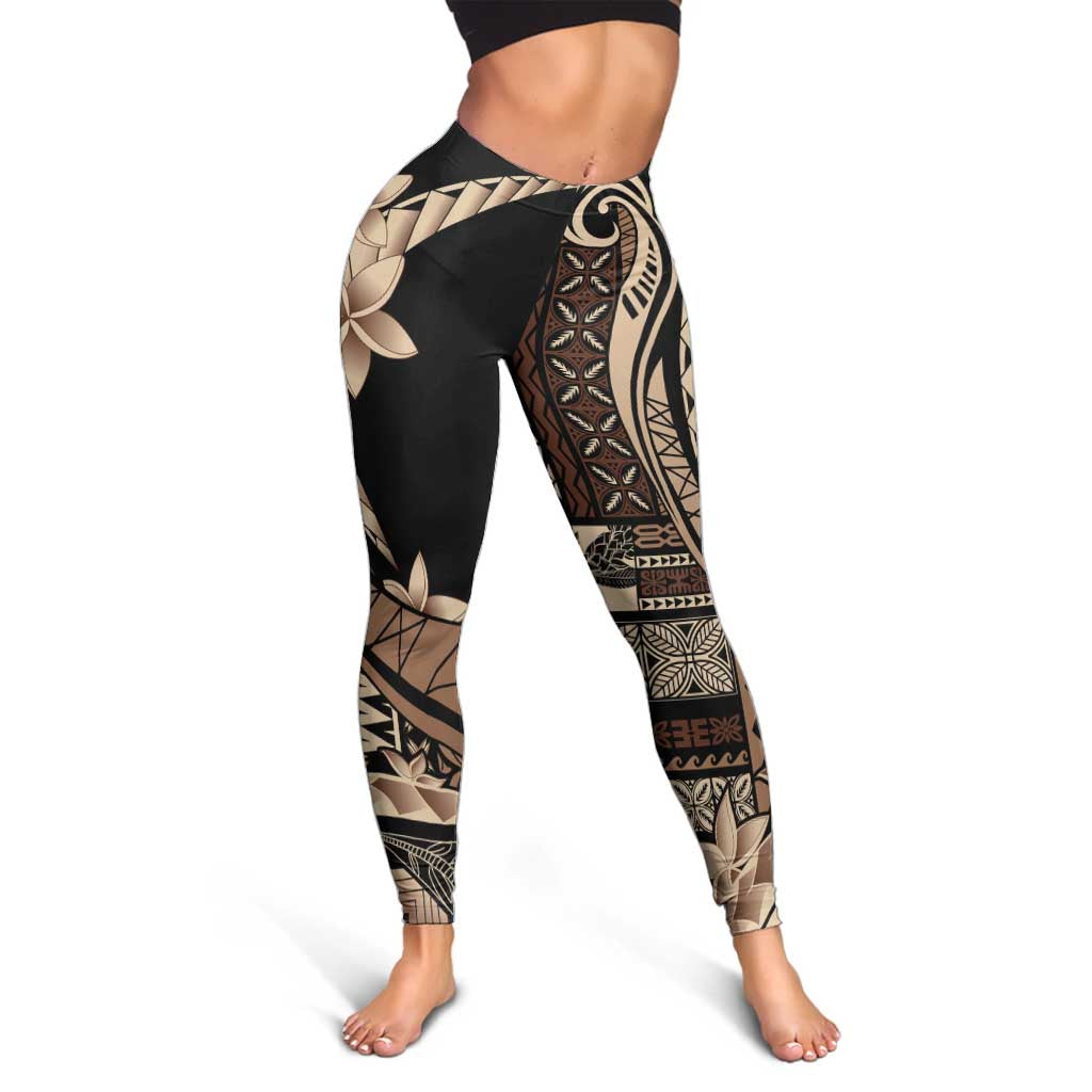 Samoa Siapo Mamanu Leggings Plumeria Black Motifs