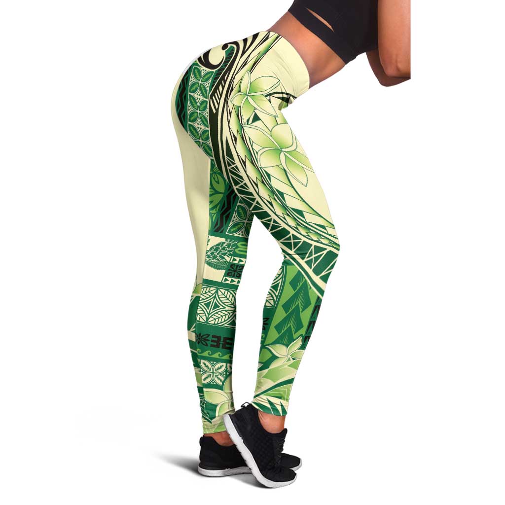 Samoa Siapo Mamanu Leggings Plumeria Emerald Motifs