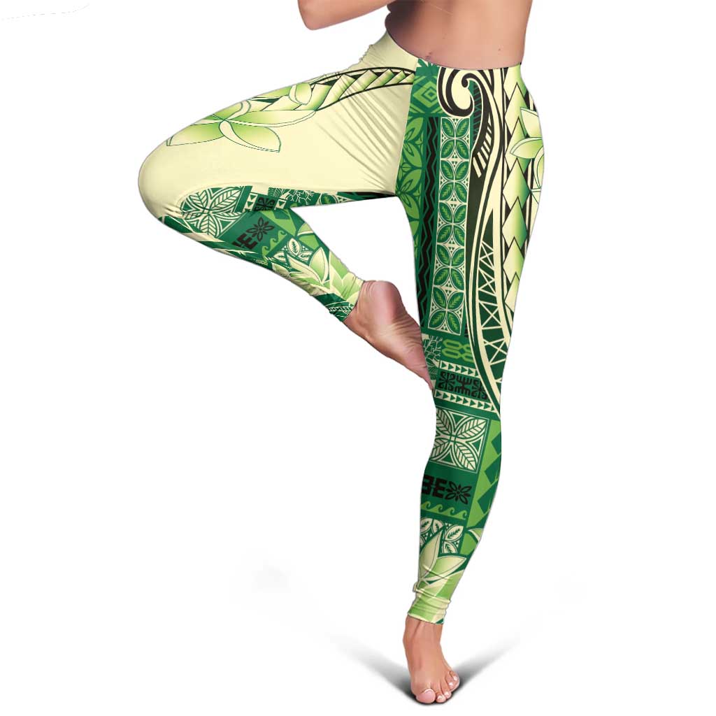 Samoa Siapo Mamanu Leggings Plumeria Emerald Motifs