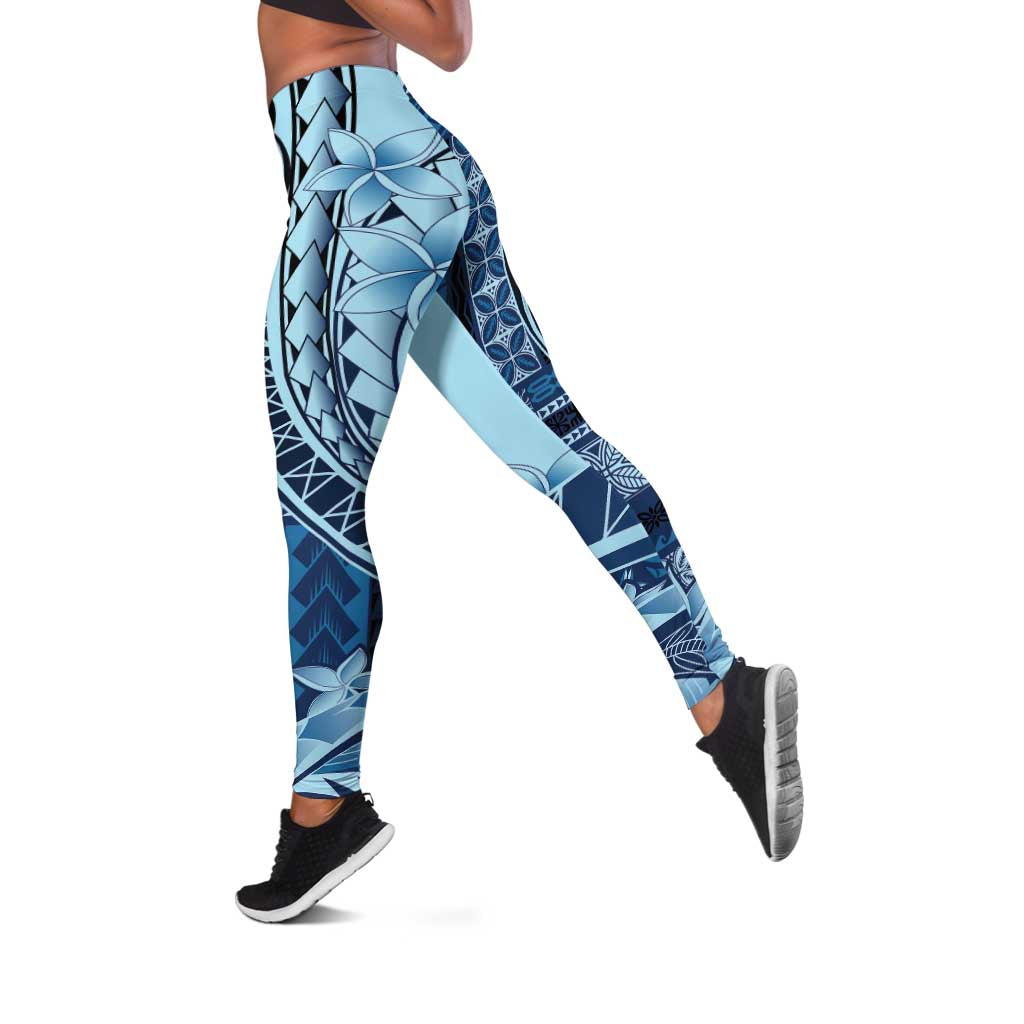 Samoa Siapo Mamanu Leggings Plumeria Navy Blue Motifs
