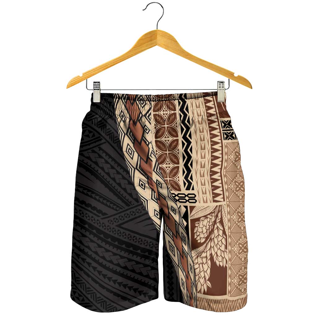 Samoa Siapo Motif Half Style Shorts for Men Brown Version - Polynesian Pride