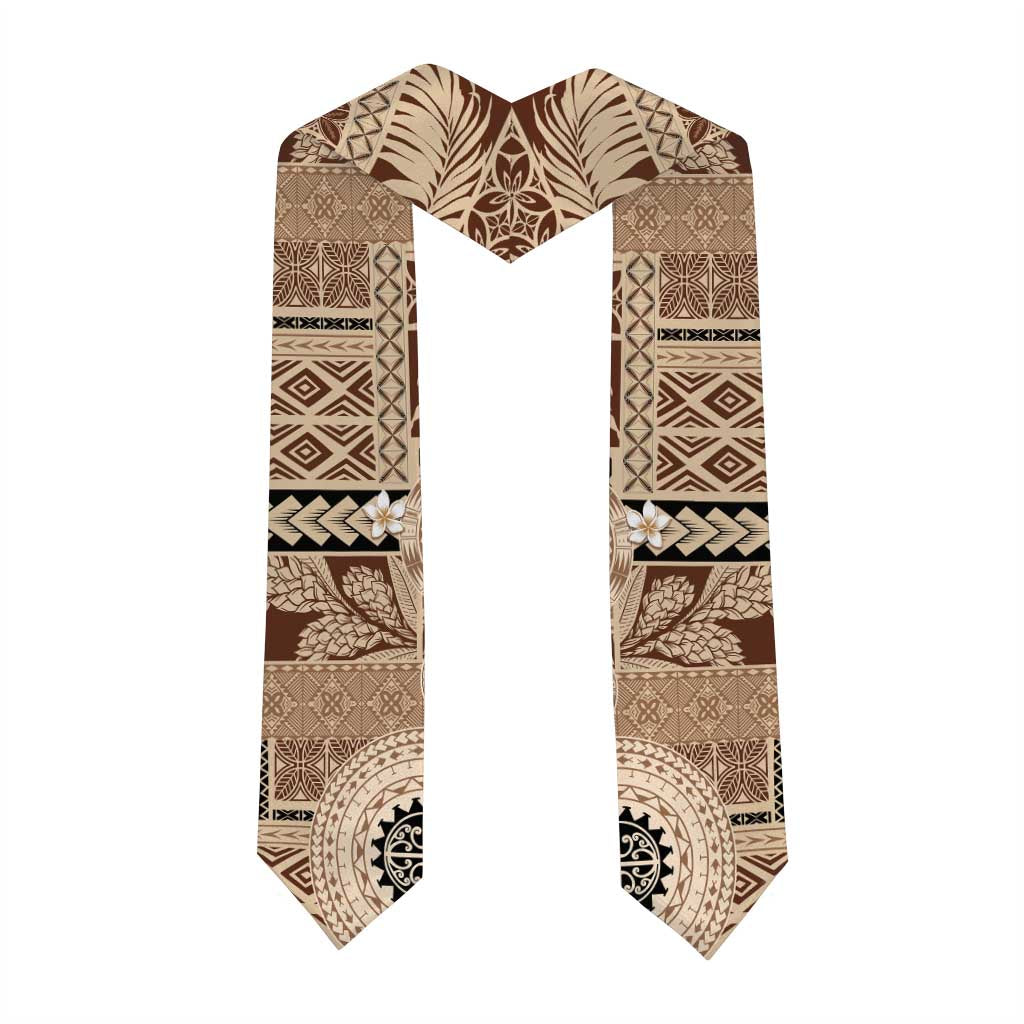 Samoa Siapo Pattern With Beige Hibiscus Graduation Stole
