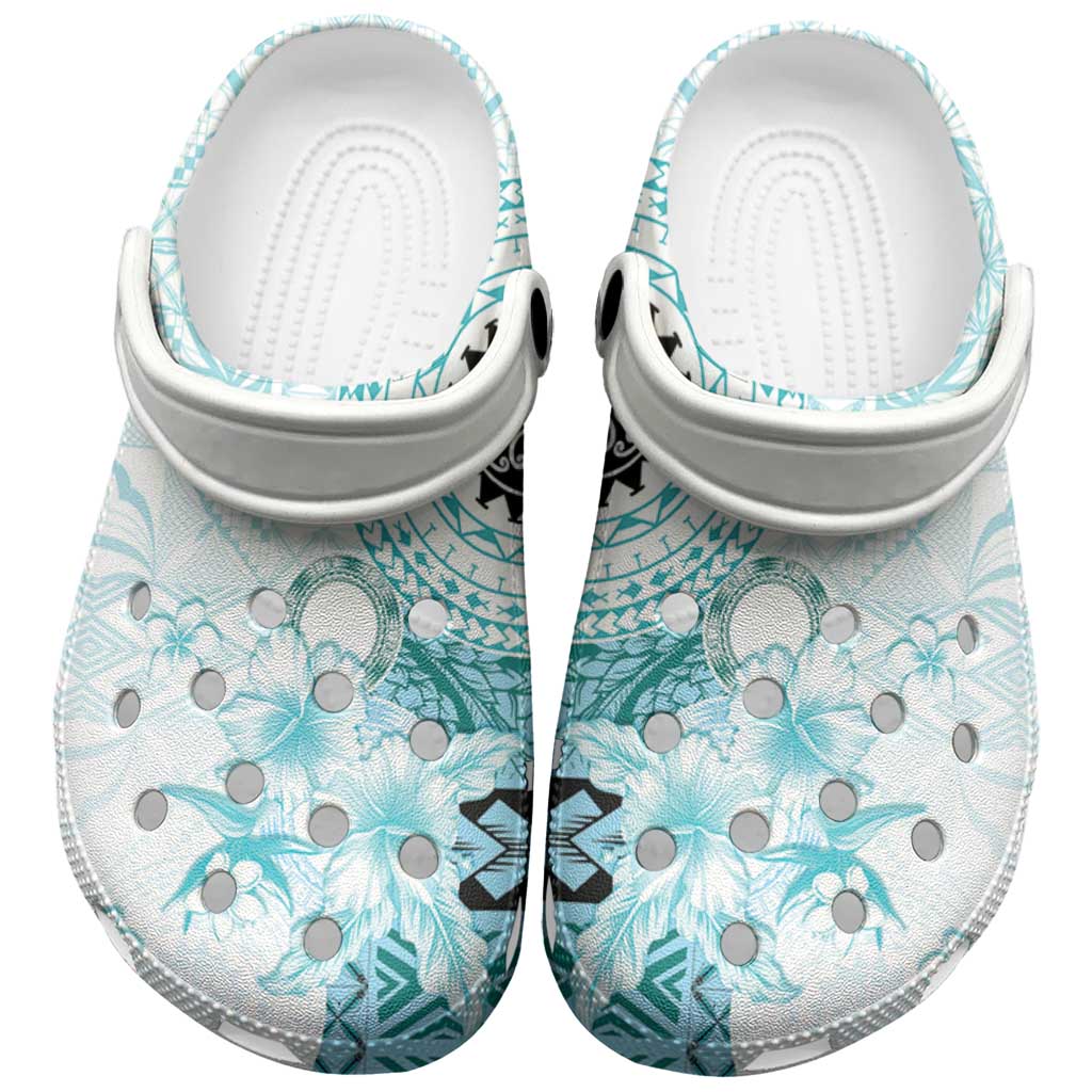 Samoa Siapo Pattern With Teal Hibiscus Clogs Shoes - Polynesian Pride