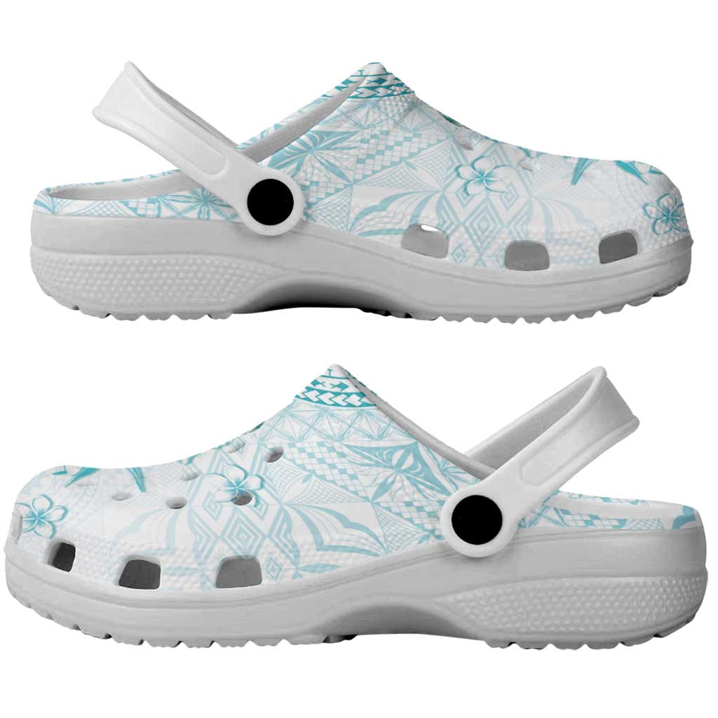 Samoa Siapo Pattern With Teal Hibiscus Clogs Shoes - Polynesian Pride