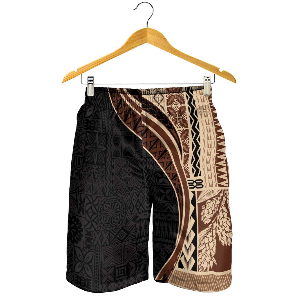Samoa Siapo Tapa Pattern Half Style Shorts for Men Beige Color - Polynesian Pride