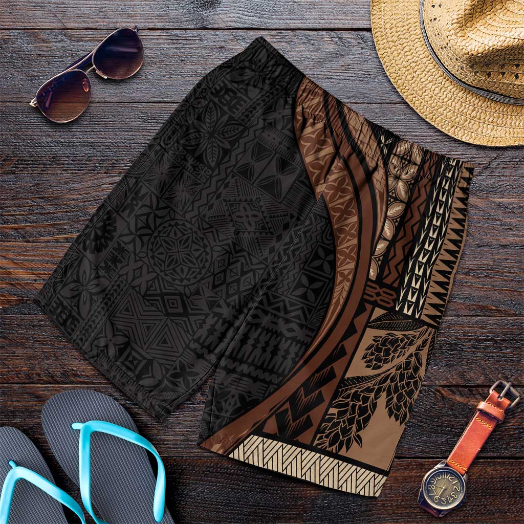 Samoa Siapo Tapa Pattern Half Style Shorts for Men Black Color - Polynesian Pride