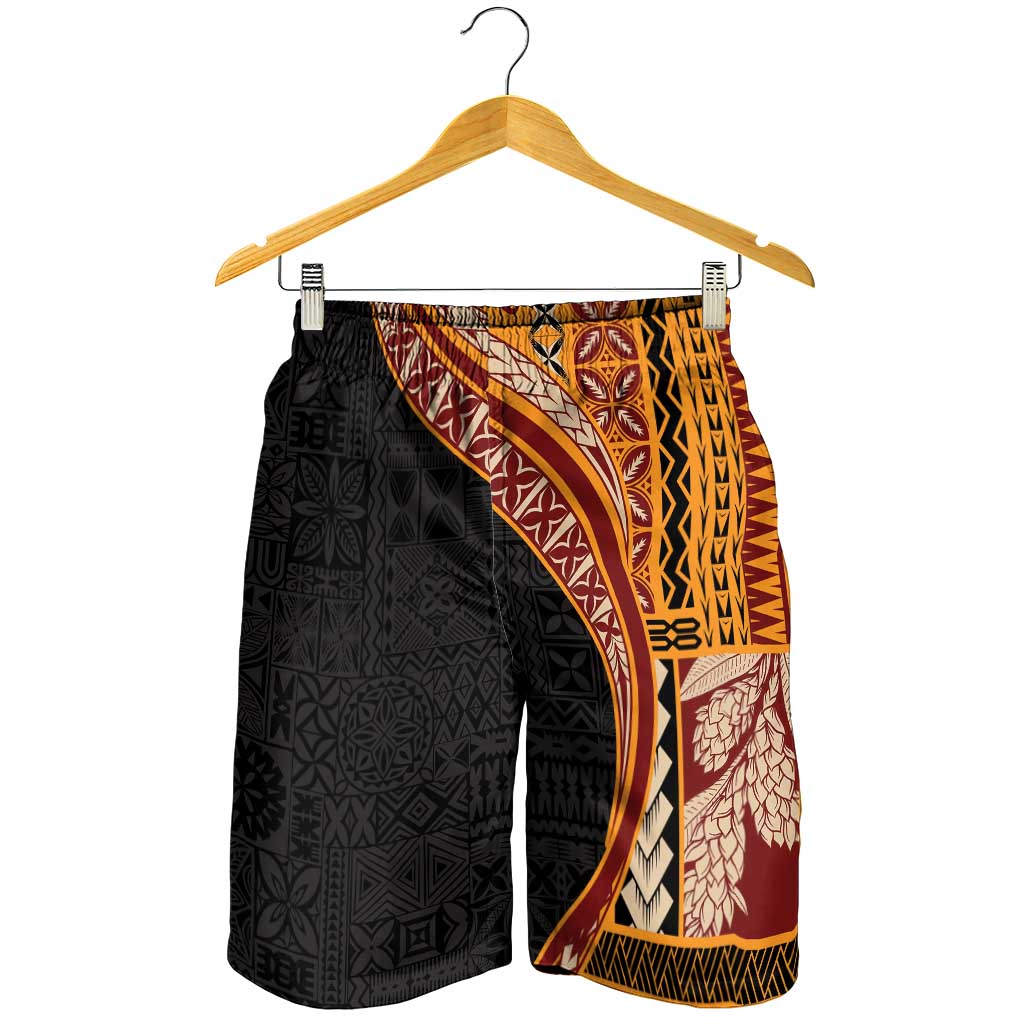 Samoa Siapo Tapa Pattern Half Style Shorts for Men Yellow Color - Polynesian Pride