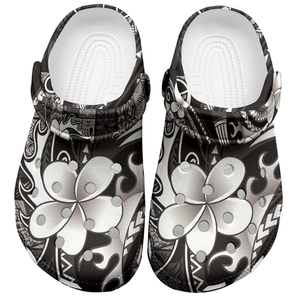 Samoa Siapo Tribal Pattern Clogs Shoes Black Polynesian Plumeria Tapa Motif LT9 Black - Polynesian Pride