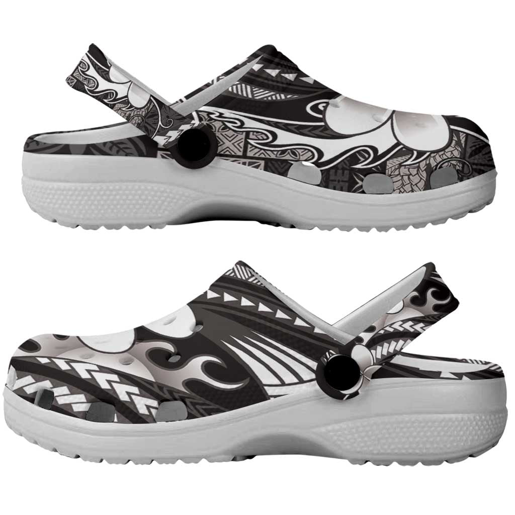 Samoa Siapo Tribal Pattern Clogs Shoes Black Polynesian Plumeria Tapa Motif LT9 - Polynesian Pride