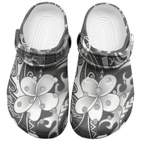 Samoa Siapo Tribal Pattern Clogs Shoes Light Gray Polynesian Plumeria Tapa Motif