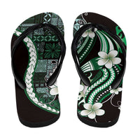 Samoa Siapo Tribal Pattern Flip Flops Forest Green Polynesian Plumeria Tapa Motif