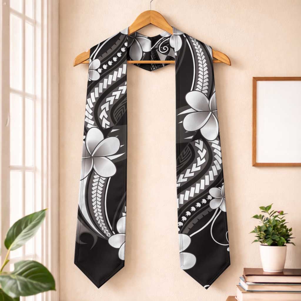 Samoa Siapo Tribal Pattern Graduation Stole Black Polynesian Plumeria Tapa Motif