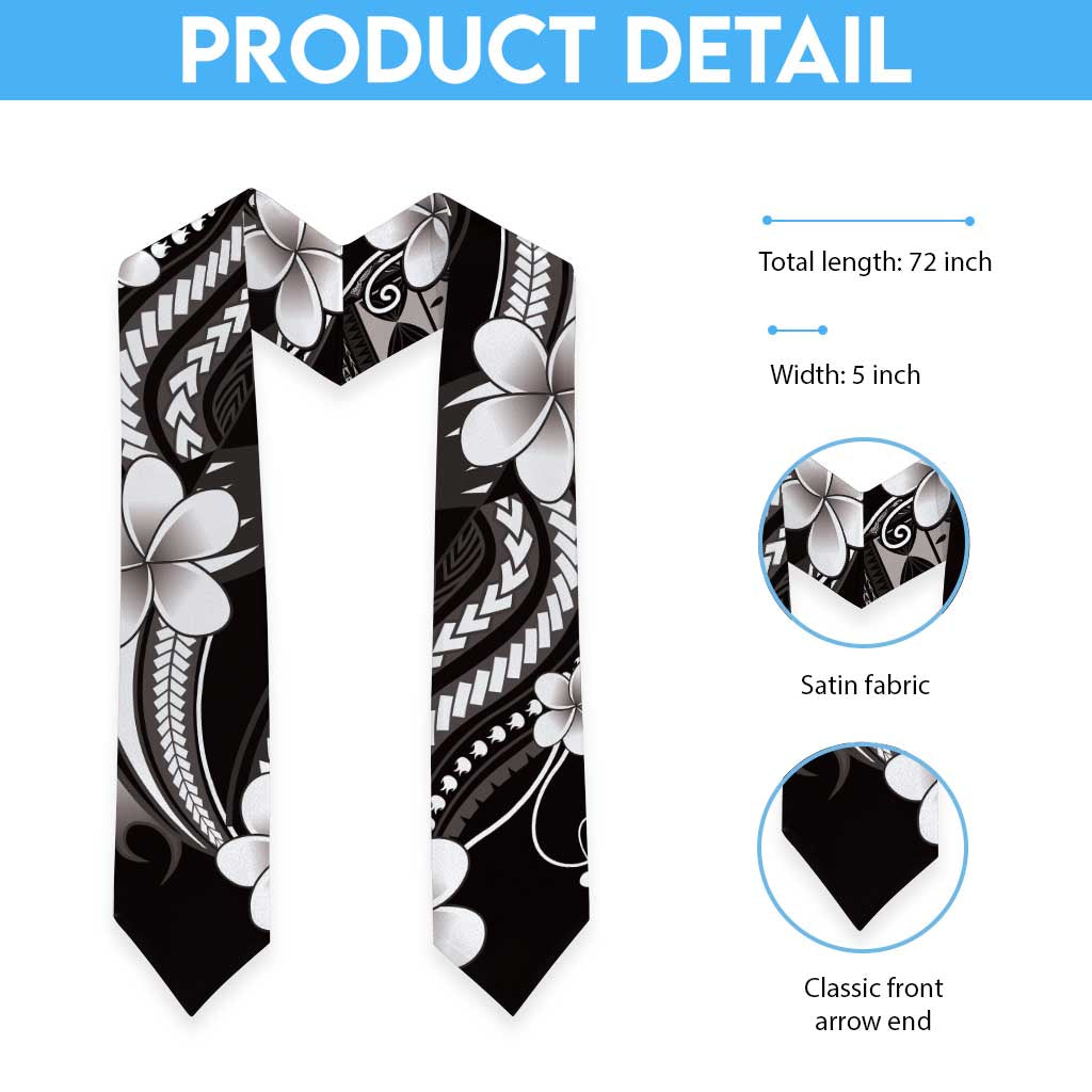 Samoa Siapo Tribal Pattern Graduation Stole Black Polynesian Plumeria Tapa Motif