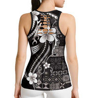 Samoa Siapo Tribal Pattern Hollow Tank Top Black Polynesian Plumeria Tapa Motif