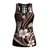 Samoa Siapo Tribal Pattern Hollow Tank Top Brown Polynesian Plumeria Tapa Motif