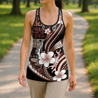 Samoa Siapo Tribal Pattern Hollow Tank Top Brown Polynesian Plumeria Tapa Motif