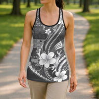 Samoa Siapo Tribal Pattern Hollow Tank Top Light Gray Polynesian Plumeria Tapa Motif