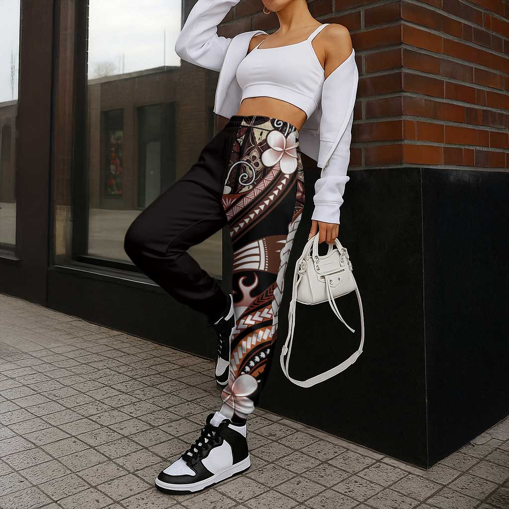 Samoa Siapo Tribal Pattern Jogger Pants Brown Polynesian Plumeria Tapa Motif