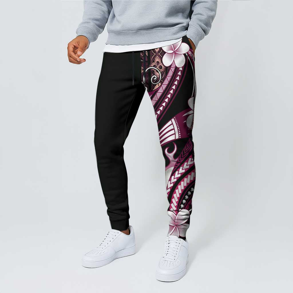 Samoa Siapo Tribal Pattern Jogger Pants Violet Polynesian Plumeria Tapa Motif