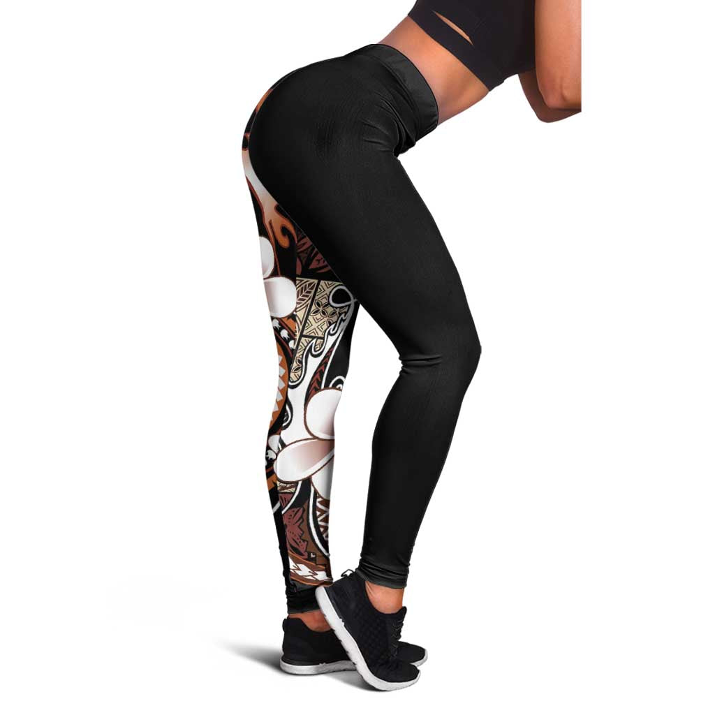 Samoa Siapo Tribal Pattern Leggings Brown Polynesian Plumeria Tapa Motif LT9 - Polynesian Pride