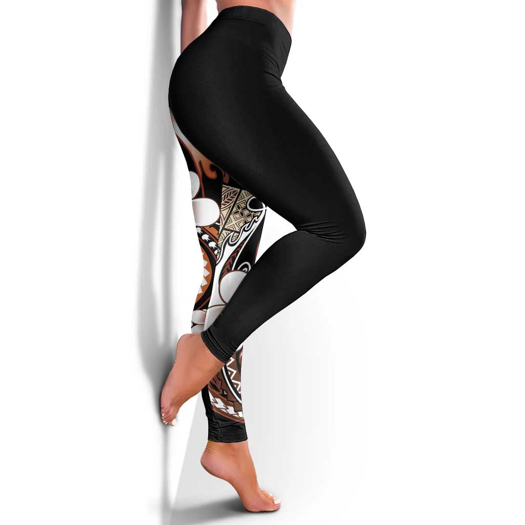 Samoa Siapo Tribal Pattern Leggings Brown Polynesian Plumeria Tapa Motif LT9 - Polynesian Pride