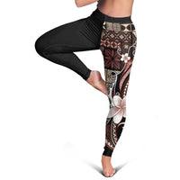 Samoa Siapo Tribal Pattern Leggings Brown Polynesian Plumeria Tapa Motif LT9 - Polynesian Pride