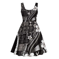 Samoa Siapo Tribal Pattern Midi Dress Black Polynesian Plumeria Tapa Motif LT9 - Polynesian Pride
