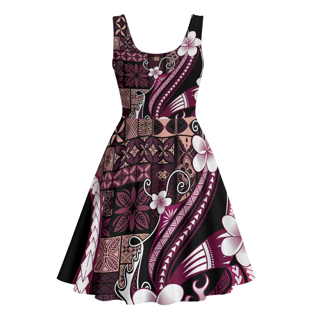 Samoa Siapo Tribal Pattern Midi Dress Violet Polynesian Plumeria Tapa Motif LT9 - Polynesian Pride