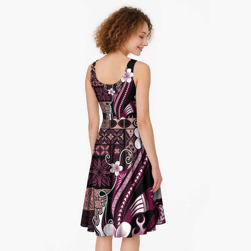 Samoa Siapo Tribal Pattern Midi Dress Violet Polynesian Plumeria Tapa Motif LT9 - Polynesian Pride