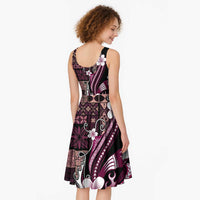 Samoa Siapo Tribal Pattern Midi Dress Violet Polynesian Plumeria Tapa Motif LT9 - Polynesian Pride
