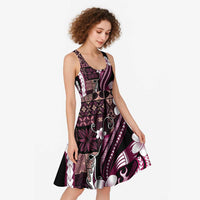 Samoa Siapo Tribal Pattern Midi Dress Violet Polynesian Plumeria Tapa Motif LT9 - Polynesian Pride