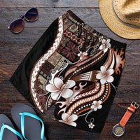 Samoa Siapo Tribal Pattern Shorts for Men Brown Polynesian Plumeria Tapa Motif