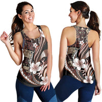 Samoa Siapo Tribal Pattern Women Racerback Tank Brown Polynesian Plumeria Tapa Motif