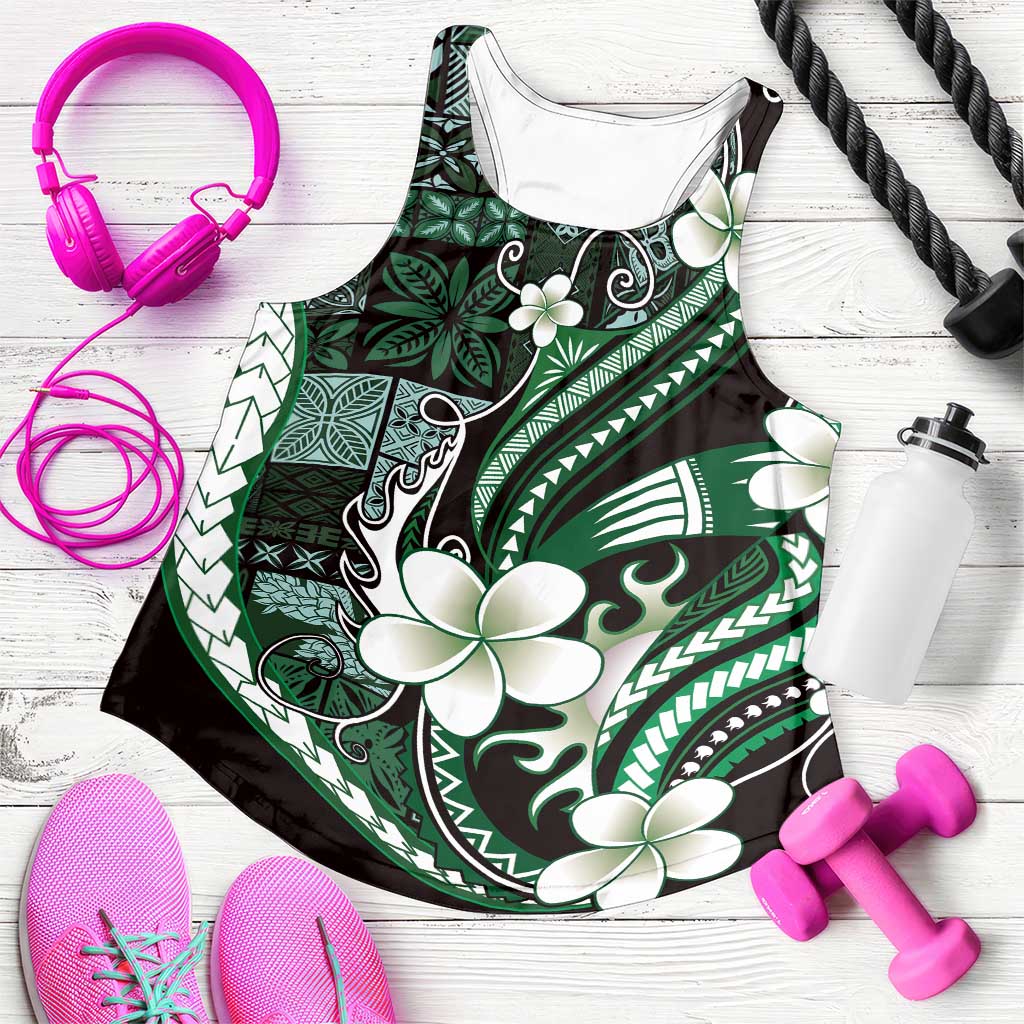 Samoa Siapo Tribal Pattern Women Racerback Tank Forest Green Polynesian Plumeria Tapa Motif