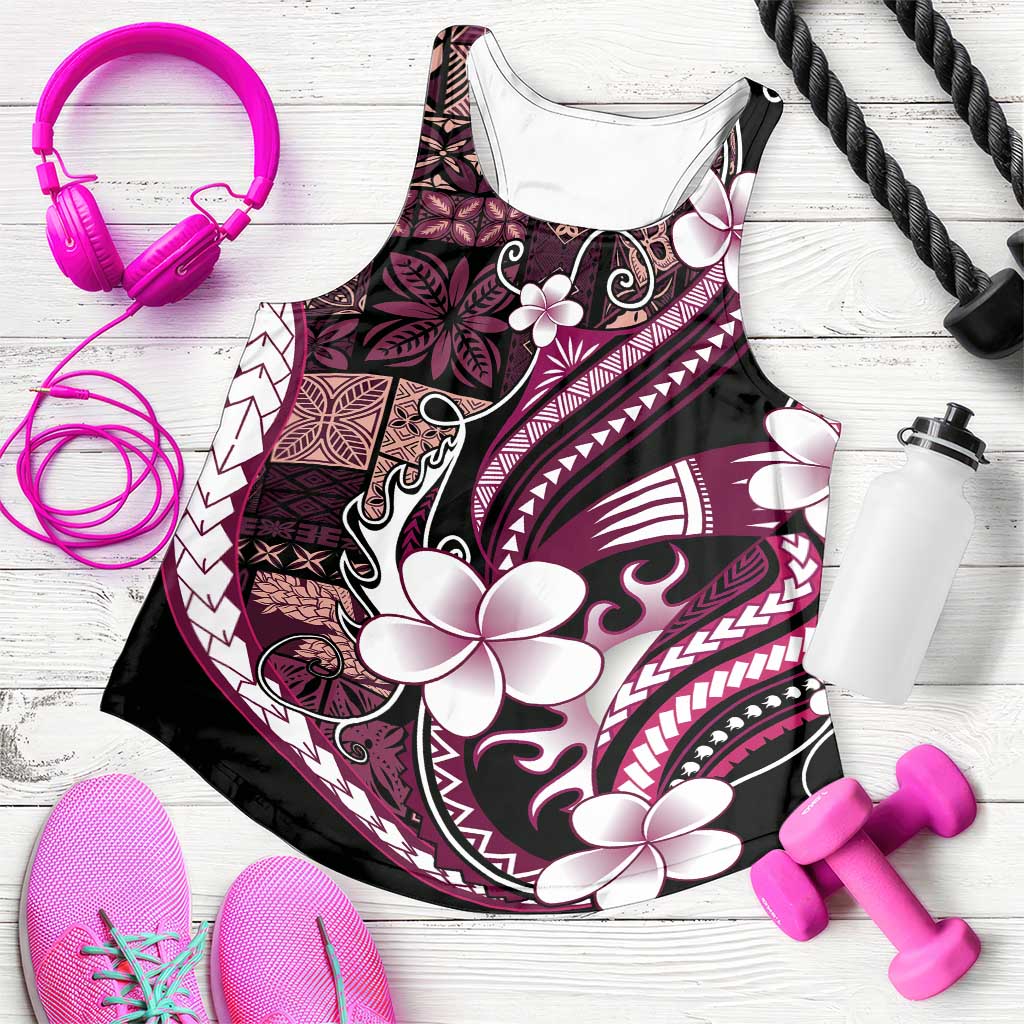 Samoa Siapo Tribal Pattern Women Racerback Tank Violet Polynesian Plumeria Tapa Motif