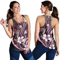 Samoa Siapo Tribal Pattern Women Racerback Tank Violet Polynesian Plumeria Tapa Motif