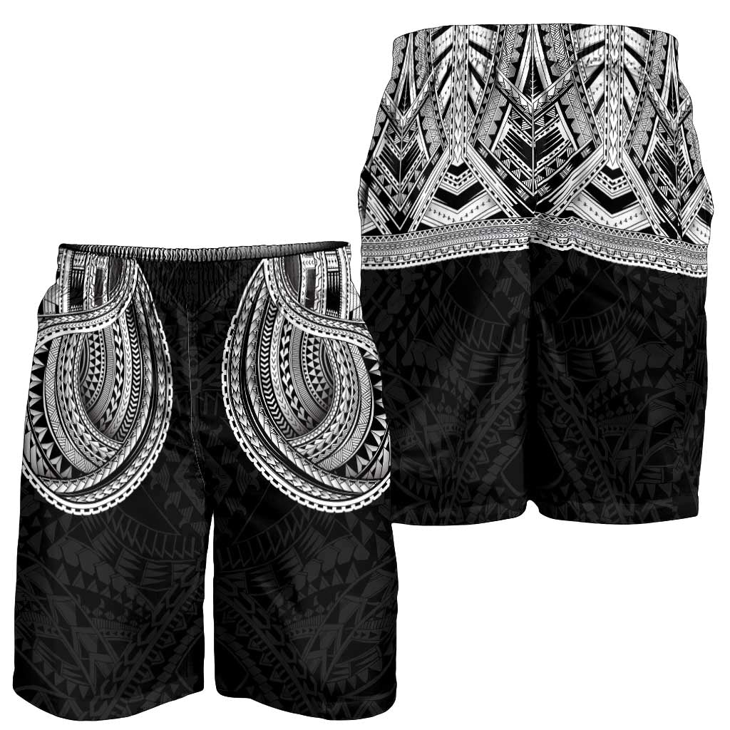 Samoan Traditional Art Tattoos Shorts for Men Tatau Tribal Motifs with Ula Fala Black - Polynesian Pride