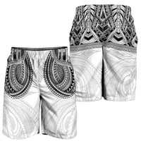 Samoan Traditional Art Tattoos Shorts for Men Tatau Tribal Motifs with Ula Nifo White - Polynesian Pride