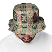 Seamless Pattern Maile and Pikake Lei Bucket Hat Squares Maile Leaf - Polynesian Pride