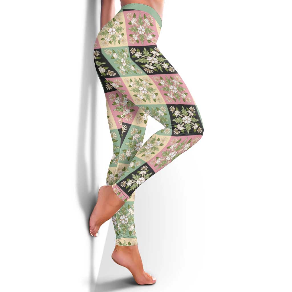 Seamless Pattern Maile and Pikake Lei Leggings Squares Maile Leaf - Polynesian Pride